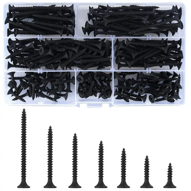 ABLA-220-Piece M3.5 Carbon Steel Flat Head Screw Kit, Cross Wood & Drywall Self-Tapping Screw Assortment