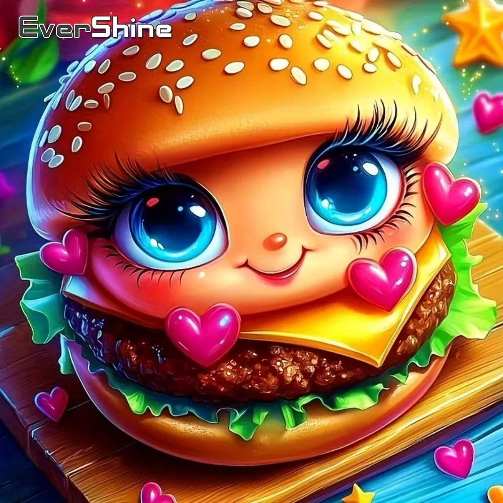 EverShine DIY Diamant-Mosaik Hamburger Lebensmittel-Gemälde Cartoon-Bild Strass-Set Neuerscheinung Stickerei Handgemachtes Geschenk