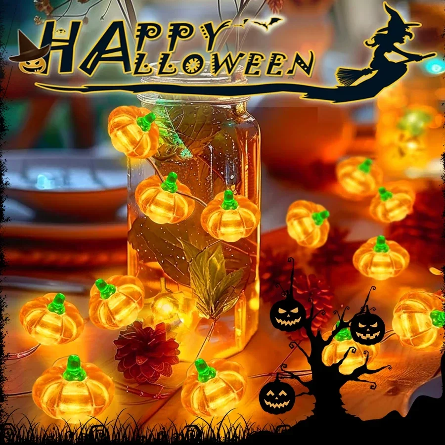 Guirnalda de luces LED de calabaza para Halloween, farolillo de 1M, 2M y 3M para interior y exterior, accesorios de decoración para fiesta y Festival