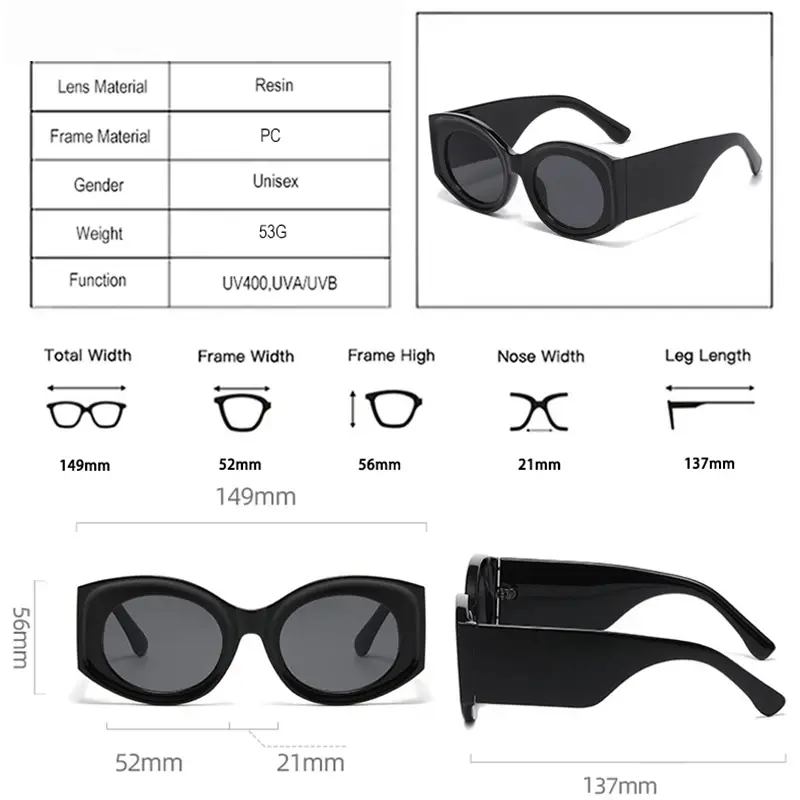 JNPCXI Fashion Oversized Oval Women Sunglasses Retro Jelly Color Orange Leopard Shades UV400 Men Gradient Sun Glasses - Image 3