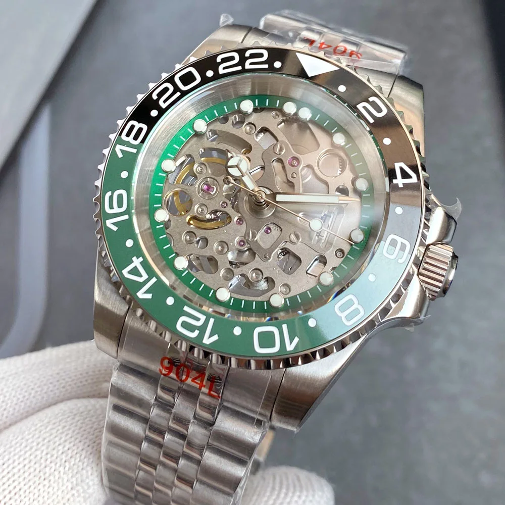 New Tandorio Green Hollow Dial NH70 movement 40mm Mechanical Watch For Men Sapphire Glass