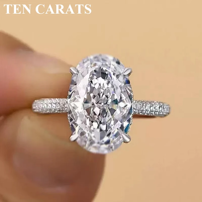 

TEN CARATS Oval Cut 1CT -3CT D Color Moissanite Rings for Women Lab Diamond Wedding Promise Band S925 Sterling Silver Jewelry