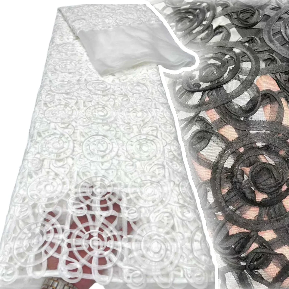 

White African Lace Fabric New High Quality 5 Yards Embroidered French Mesh Tulle Lace for Luxury Wedding Party Dresses SZ1373