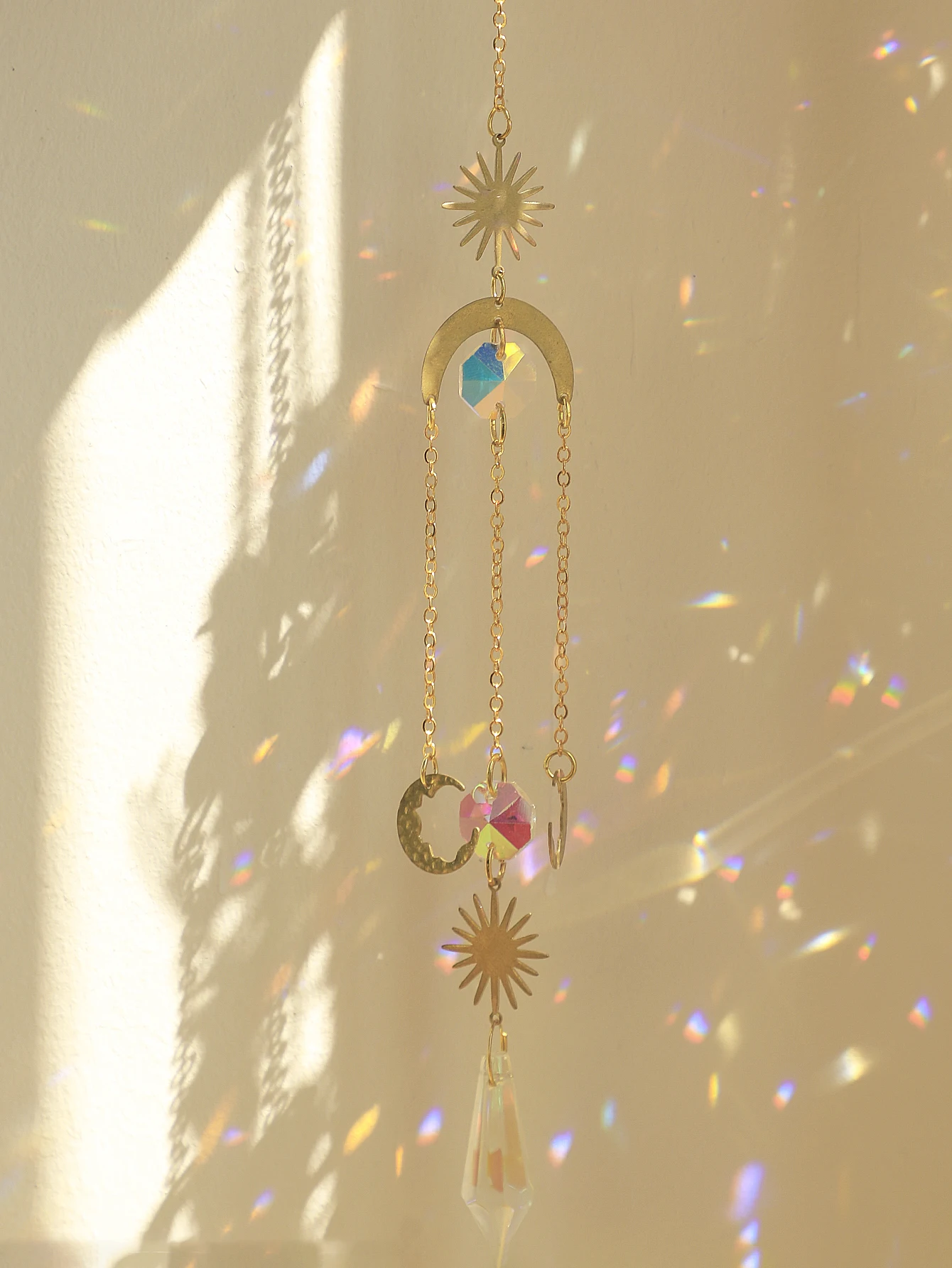 golden Crystal Suncatcher sun&moon Prism Crystals sun catcher Hanging Garden Light Catcher Rainbow Maker Outdoor Decor Pendants