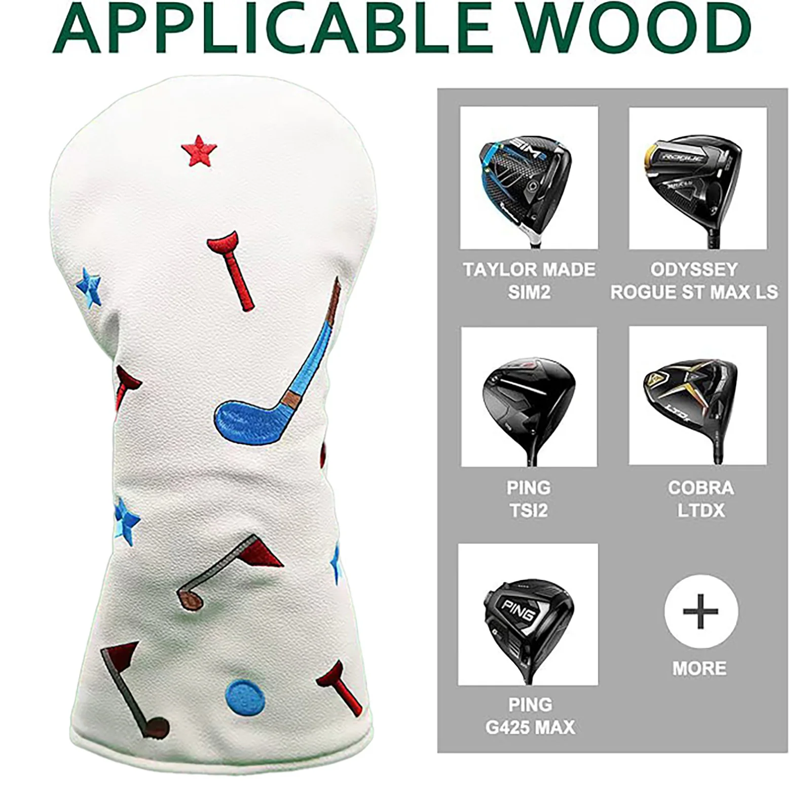 Creative Colorful Embroidery Golf Club Head Cover Club Protectors Elastic Back PU Leather Headcover - view 3