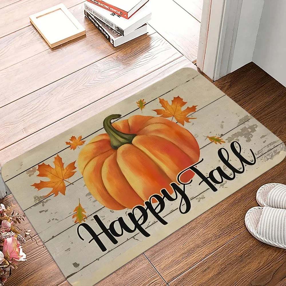 VIKAMA Happy Fall Yall Pumpkin Door Mat Thanksgiving Autumn Non-Slip Welcome Creative Decorative Seasonal Floor Mat for Home Dec