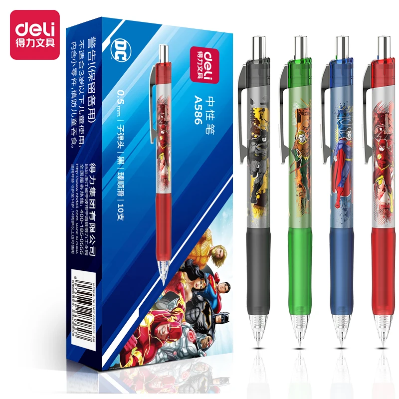 4Pcs DELI A586 Justice League DC 0.5mm Gel Pens Black Ink Superman School Student Supplies Stationery