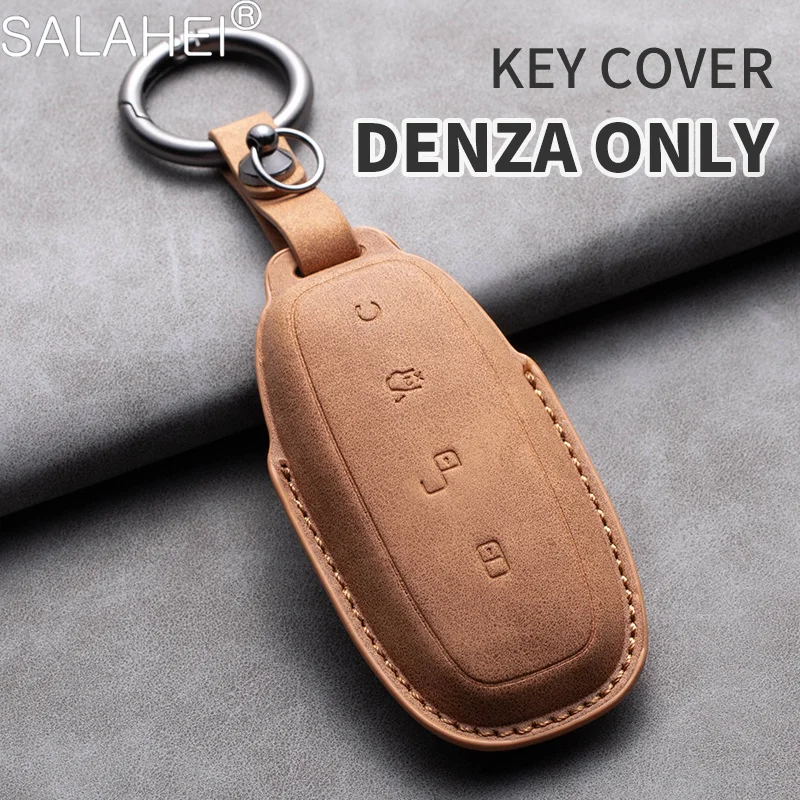 

Sheepskin Leather Car Smart Remote Key Case Cover Shell Protector For Denza D9 DM-i 2022 2023 Car Styling Keychain Accessories