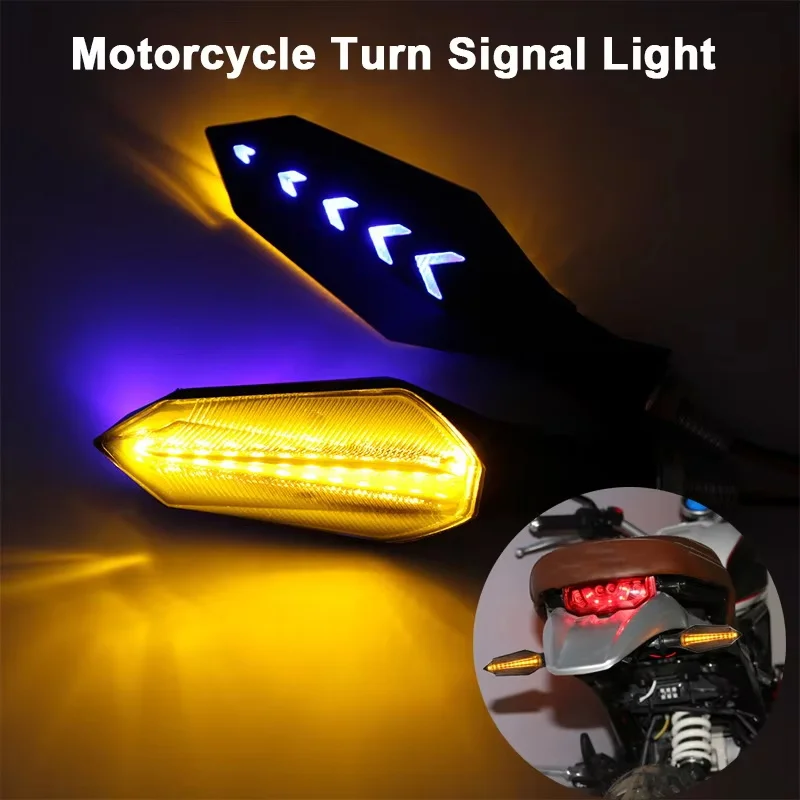 17LED Motorcycle LED Blue Light Arrow Turn Signal Lamp Sequential Flowing Indicator Lights Running Light Amber Double Color 12V