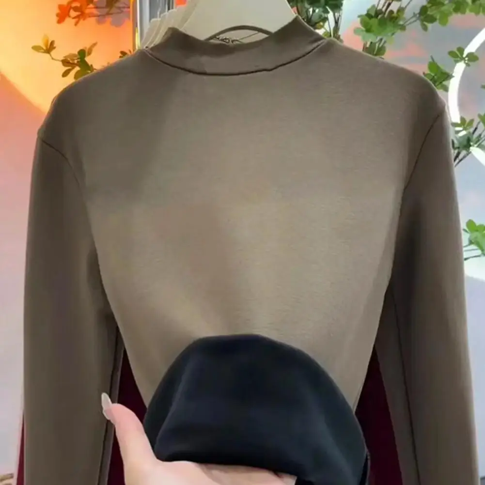 

Long-sleeve Women Top Cozy Winter Women's Plush Half-high Collar Pullover Soft Stretchy Long Sleeve Top Warm Slim Fit for Cold