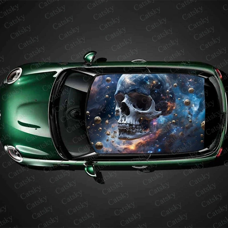 Abstract Creepy Skull Car Roof Sticker Wrap Racing SUV Accessories Packaging Painted PVC Custom Car Graphic Decal