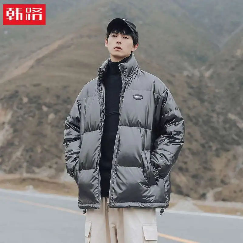 

Hanlu Xingang Sle Men's Winter Cotton Padded Jaet Long Loose Fit Casual Zipper Closure Side S kets Faionable