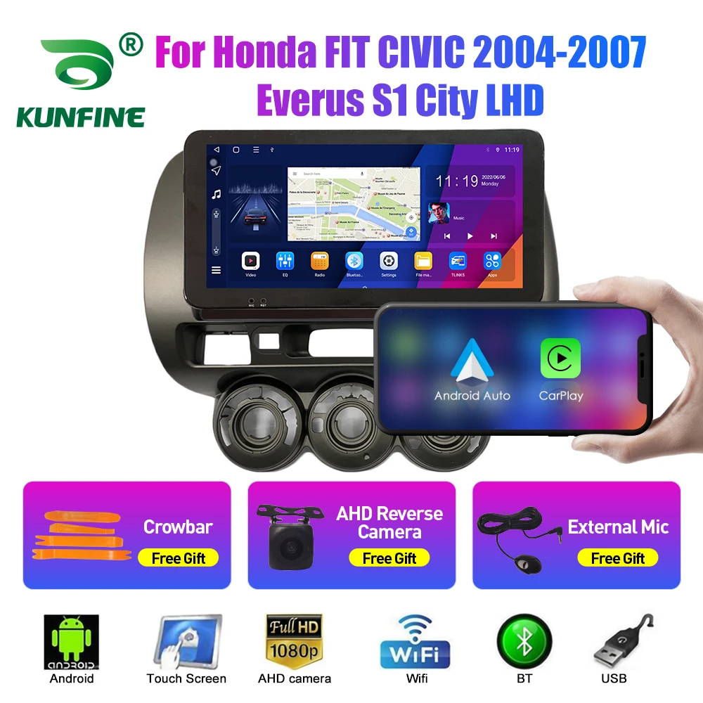 

10,33-дюймовый автомобильный радиоприемник для Honda FIT CIVIC 04-07 2Din Android, восьмиядерный автомобильный стерео DVD, GPS-навигатор, плеер, QLED-экран Carplay