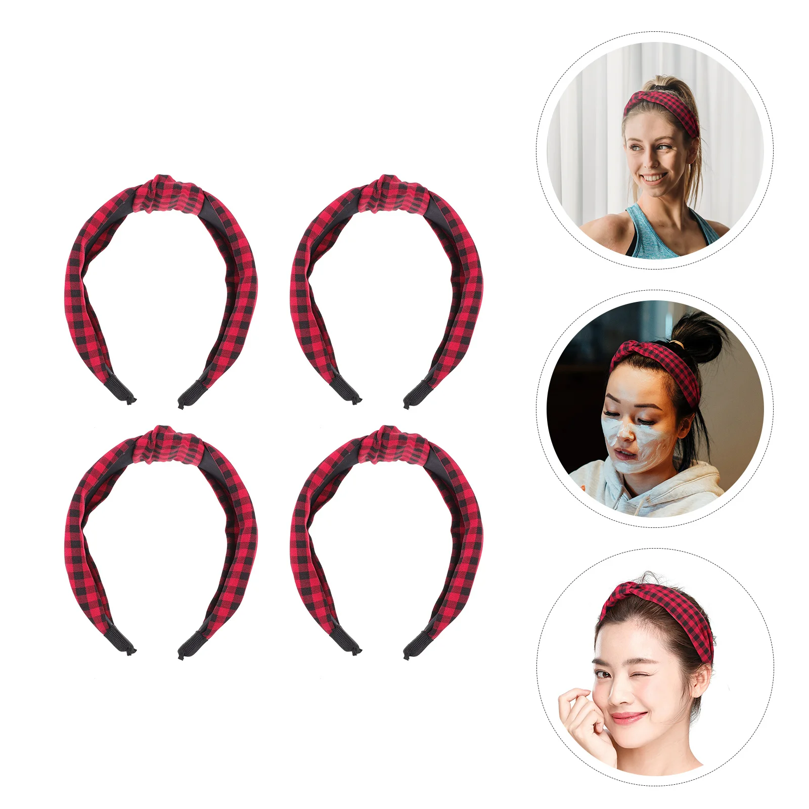 

4 Pcs Headbands Boho Hair Red Anti-tie Bandana for Women Fashion Grid Pattern Hoops