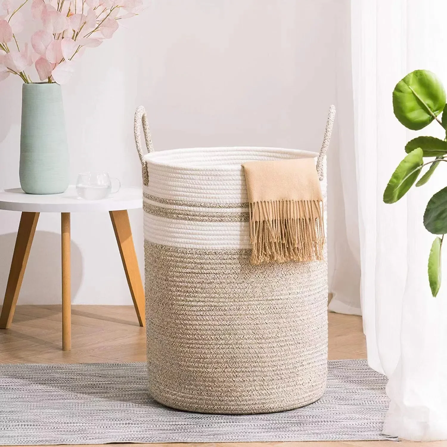 Large 38x50cm Cotton Rope Laundry Basket Dirty Clothes Bucket Toy's Container With Handle Home Storage