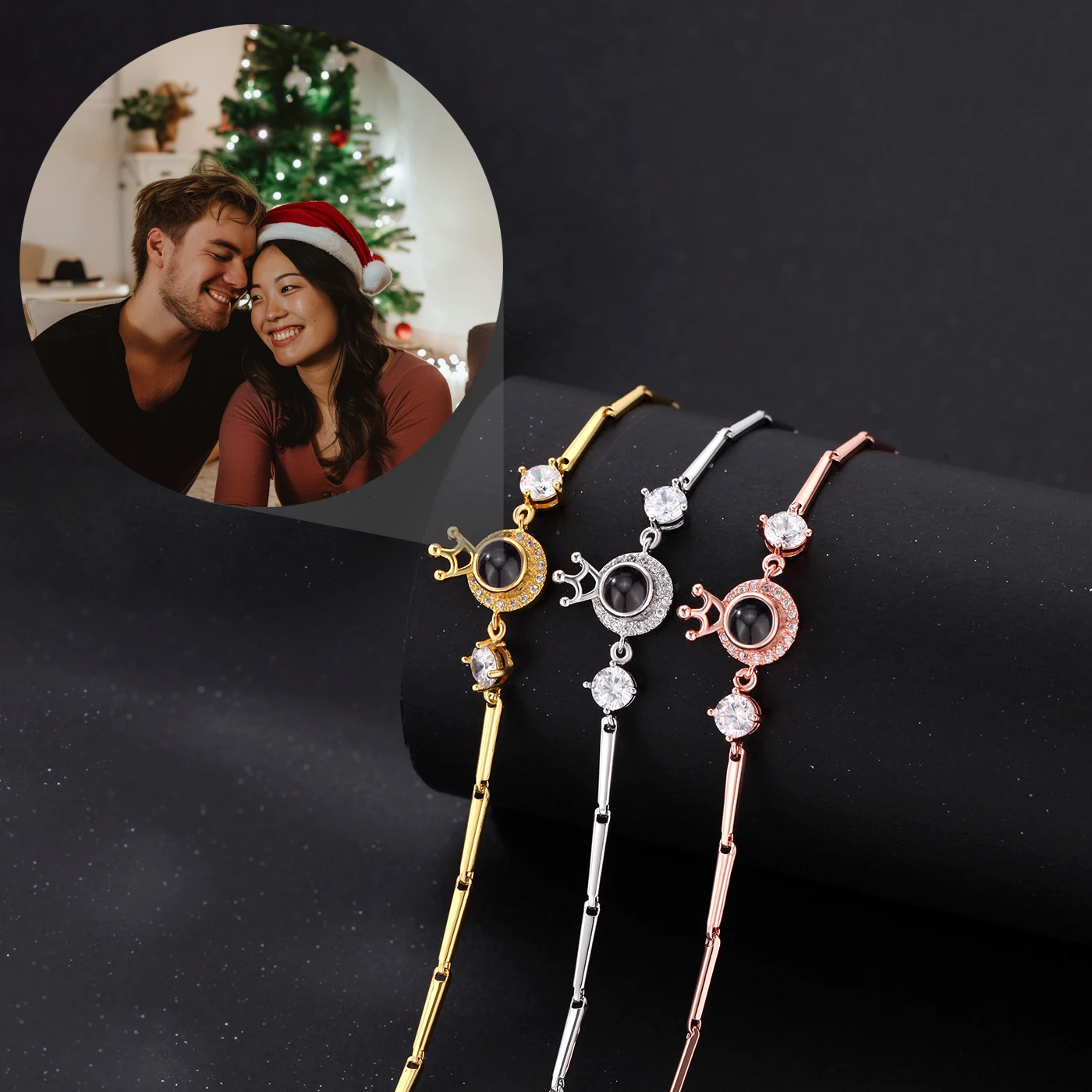 맞춤 색상 그림 프로젝션 팔찌, 여자 친구 연인을 위한 럭셔리 크리스탈 로맨틱 왕관, 2025 새로운 발렌타인 생일 선물