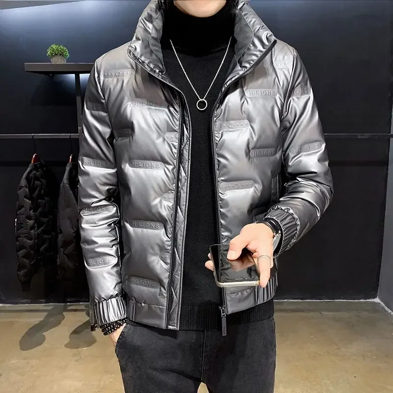 Quilted Padded Jacket Man Slim Fit Short Winter Coat for Men Stand Collar Stylish Joker Clothing Fashion 2024 Harajuku Vintage