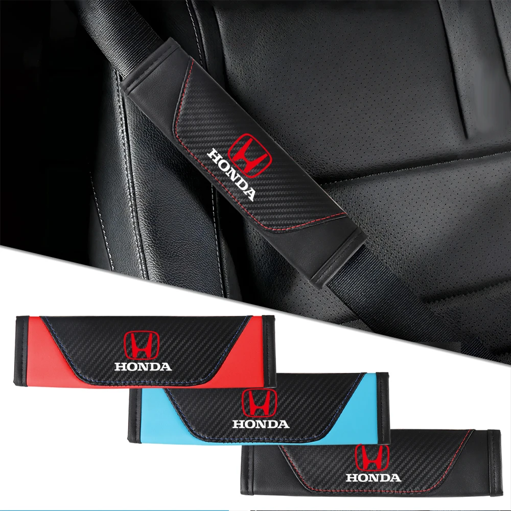 1/2 piezas de cinturones de seguridad de coche de fibra de carbono de cuero genuino y accesorios de coche para Honda Civic Accord City CR-Z Element Insight