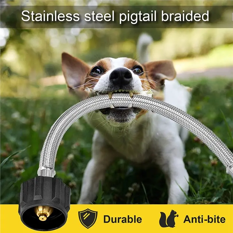 A76X-منظم مرحلتين متوافق مع 1/4 NPT لخرطوم البروبان RV- موصل ضفيرة خزان مضفر من الفولاذ المقاوم للصدأ مقاس 15 بوصة (2 Pa