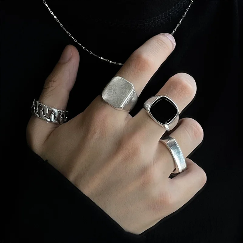 Men's Vintage Metal Finger Ring Set Of 4 Pieces Punk Style Hip Hop Trend Ring Set