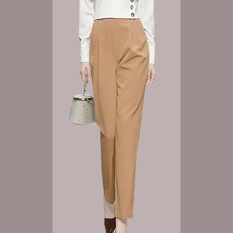 Autunno Ufficio OL Pantaloni Due Pezzi Set Nuove Donne Risvolto Collo Manica a Soffio Bottoni Camicia Sottile Bianca Top + Pantaloni Matita Formali Vestito
