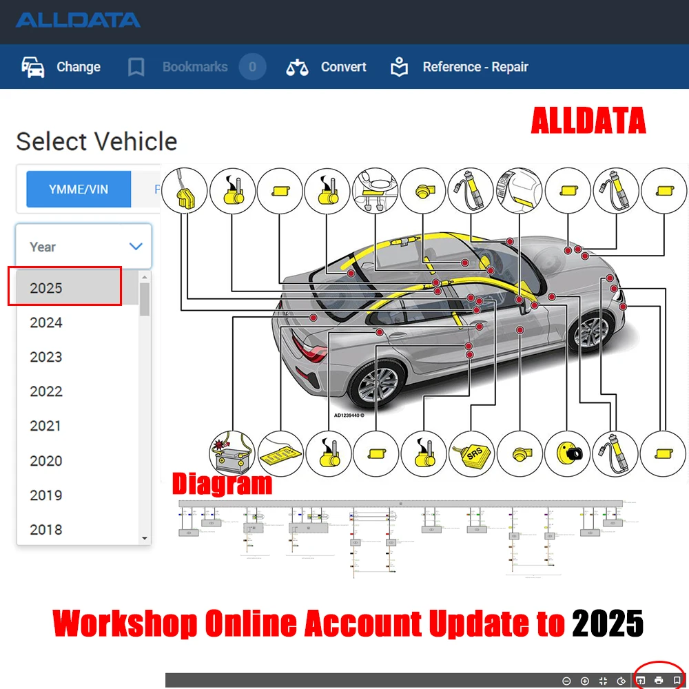 2025 Alldata Auto-data Online Account Automatic Update Car Repair Software Mit-chell Hay-nes PRO Support Mobile/PC Workshop Tool