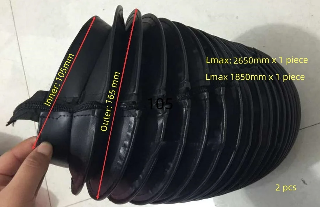 Zip Round bellows cover, inner diameter 105mm, outer diameter 165mm, Lmax 2650mm + Lmax 1850mm