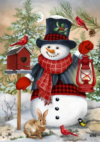 Snowman And Friends Winter House Flag Birdhouse Lantern Cardinals 28