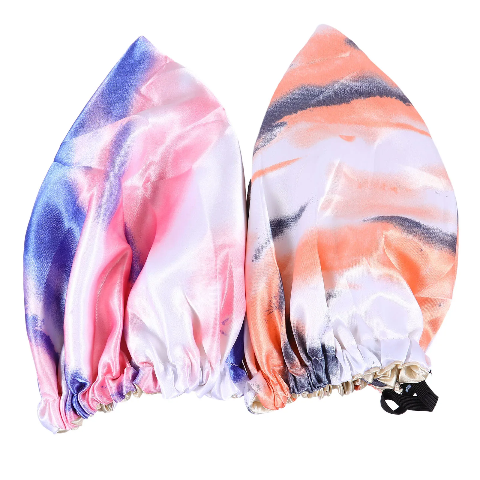 

2pcs Satin Shower Caps Adjustable Double-Layer Bathing Hats For Women Hair Protection In Shower Spa Satin Bathing Cap