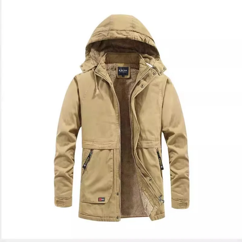 

Флисовый плащ, мужское пальто средней длины для людей среднего и пожилого возраста, мужская рабочая куртка из утолщенного стираного хлопка