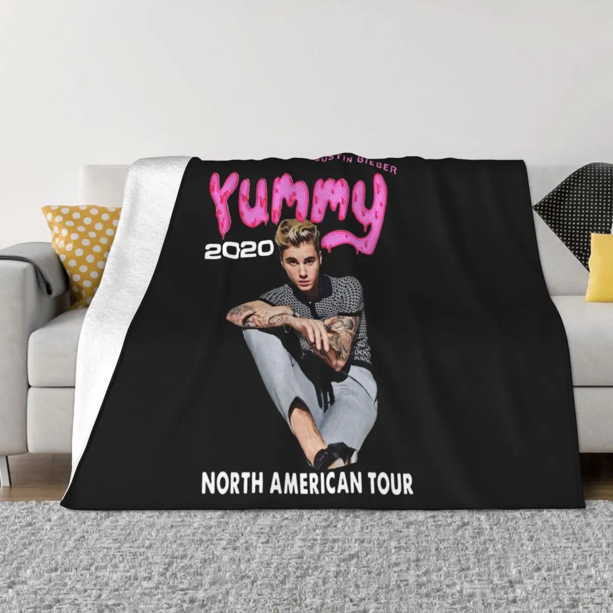 Justin Bieber North American Tour 2020 Size Men Black S 3Xl Many Colors Aesthetic Customized Basic Throw Blanket