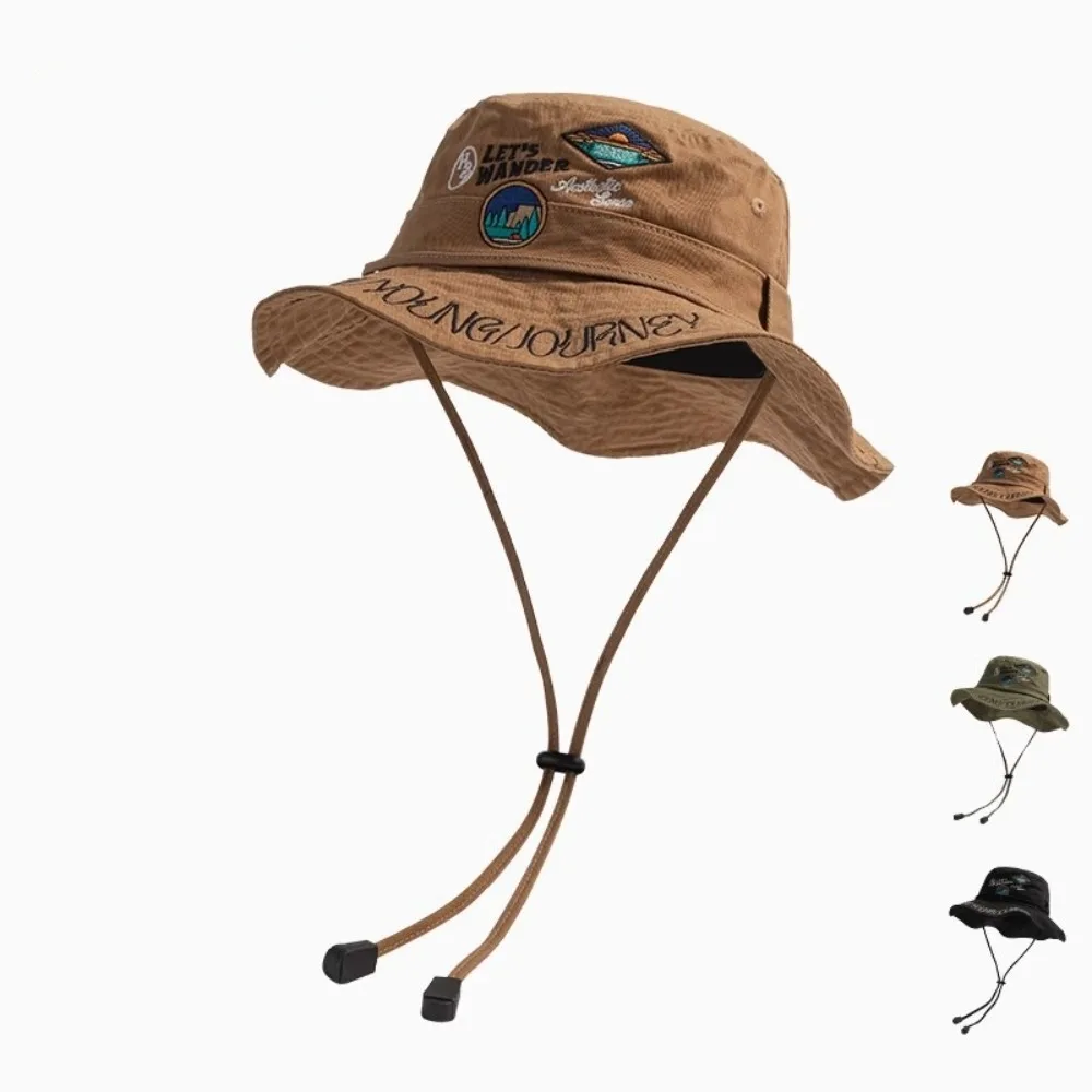 Portable Foldable Fisherman Hat Anti-UV Embroidery Mountaineering Caps Cotton Windproof Outdoor Hat Outdoor