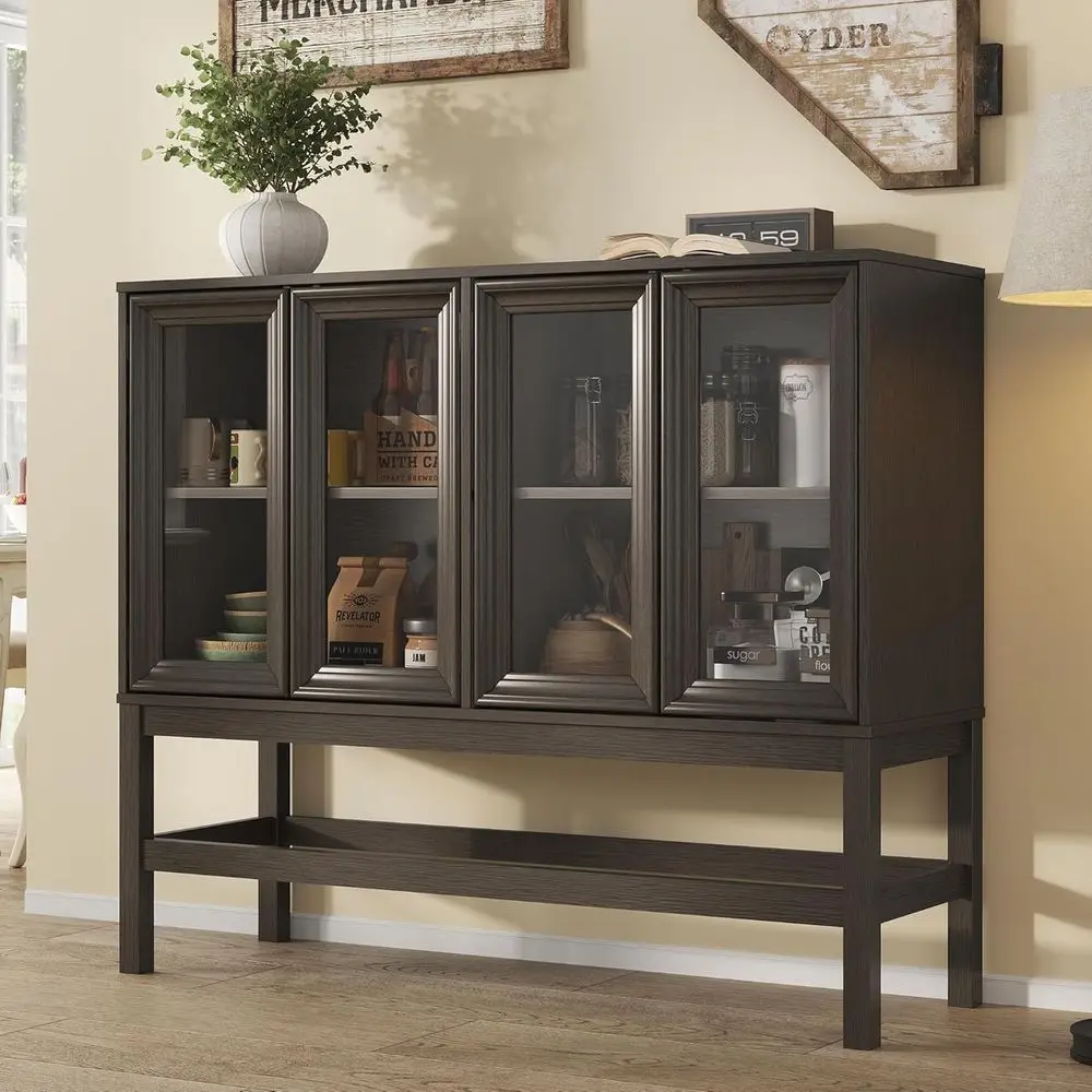 

Large Kitchen Coffee & Wine Bar Cabinet with Glass Doors, Storage Sideboard for Dining & Living Rooms