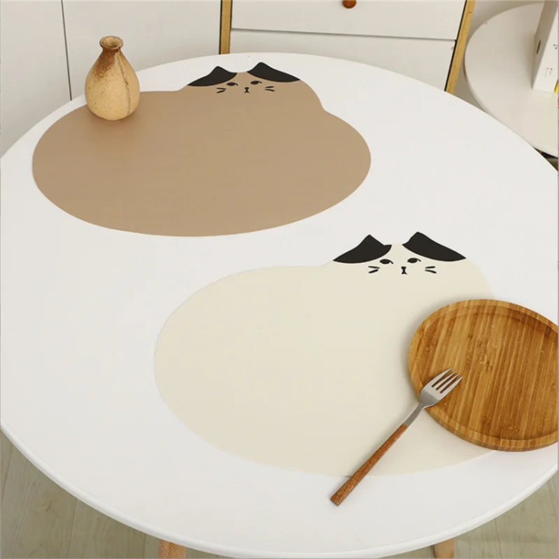 

1PCS 45x30cm Cartoon Cat Design PU Leather Dining Table Mat Waterproof Oil-Proof No-Wash Bowl Pad Thermal Insulation Placemat