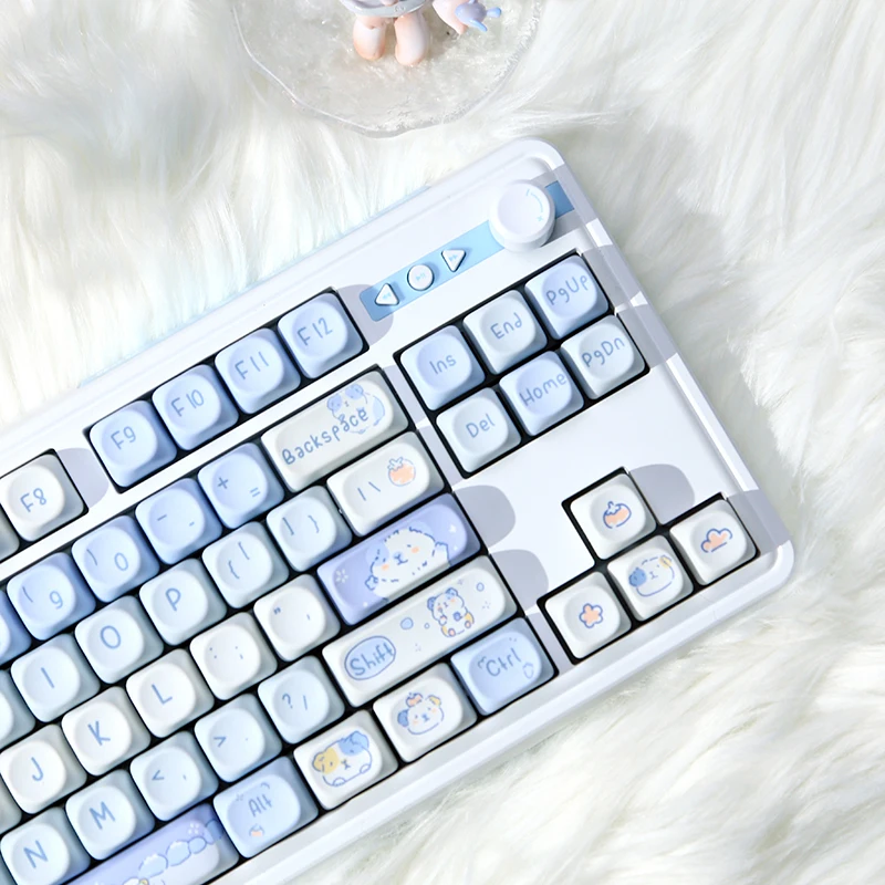 Anime dos desenhos animados azul gradiente tema keycaps 132 chave moa cereja perfil pbt sublimação térmica bonito criativo personalizado keycaps