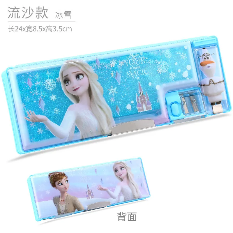 Scatola di cancelleria a due strati Frozen Princess Elsa Animazione Studente Scatola di penne multifunzionale di grande capacità Regalo di compleanno per bambini