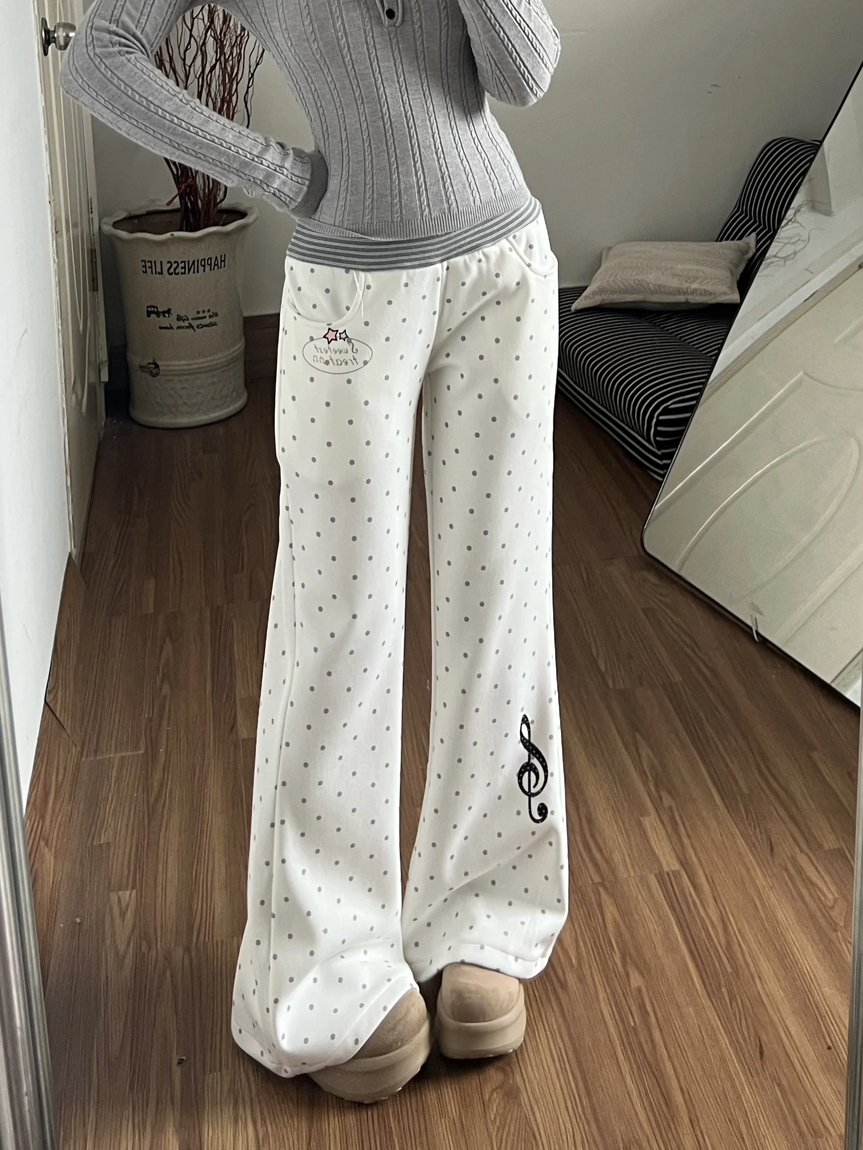 

Ретро-брюки в американском стиле с широкими штанинами и принтом в горошек, женские повседневные брюки с высокой талией, в полоску, с эффектом похудения, для осени и зимы