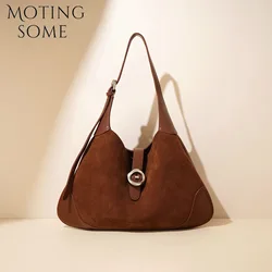 Motingsome Tote in pelle scamosciata Borsa da sella da donna Borsa a tracolla autunnale di lusso Borsa a tracolla da donna sotto le ascelle Borsa retrò 2024 Nuovo