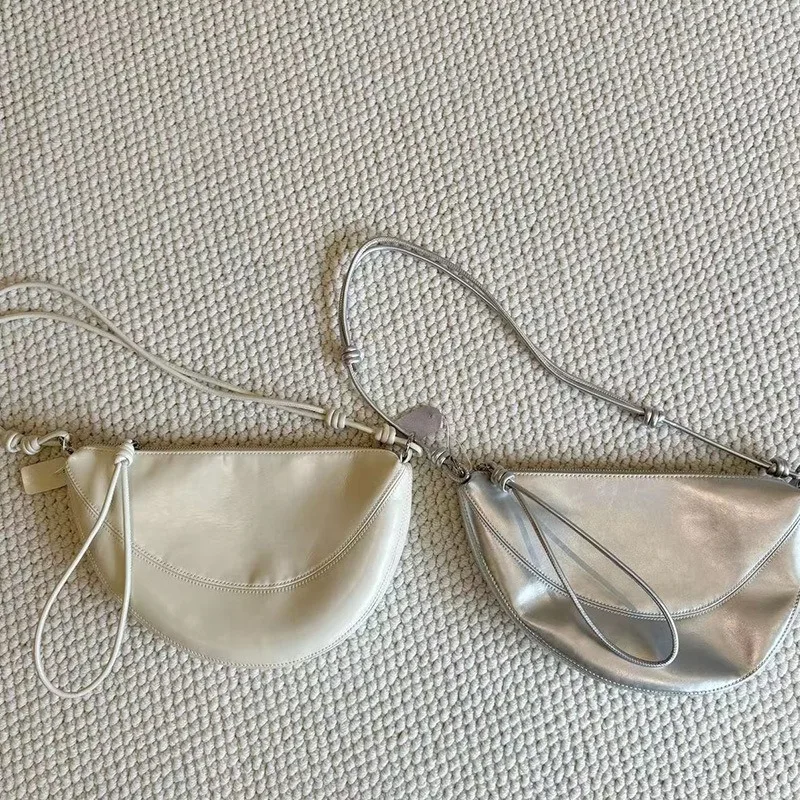 Proste miękkie skórzane torby Crossbody Half Moon na co dzień patchworkowe torby na ramię ze skóry bydlęcej spersonalizowane piękne Crossbody