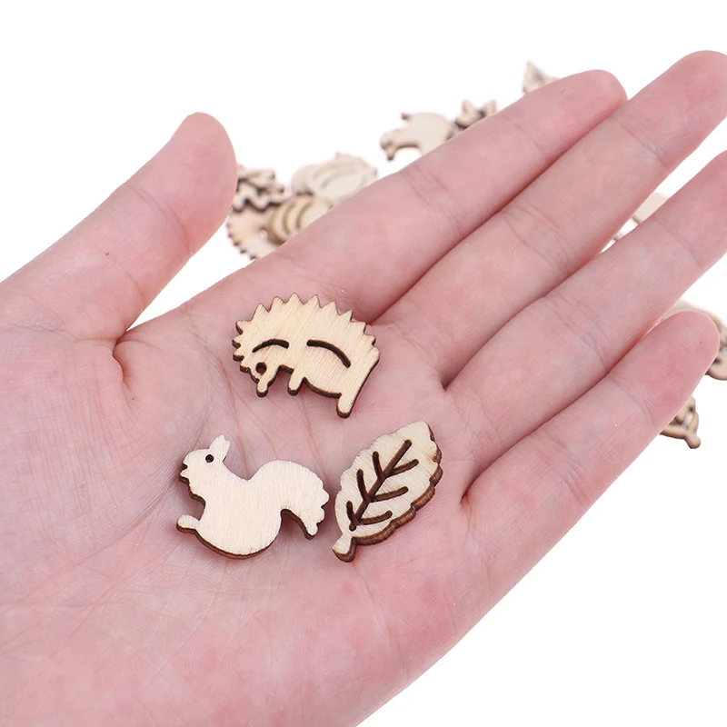 50pcsMixed Wooden Craft Squirrel Leaves Mushroom Shape Hedgehog Decoration Basteln Sewing Accessories Diy En Feutrine Сделай Сам