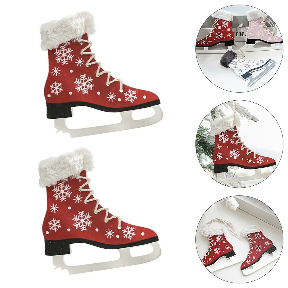 

2 Pcs Wooden Ice Skate Pendant Holiday Skates Ornament Tree Decoration Christmas Window Skating Shoe Hanging Decorations