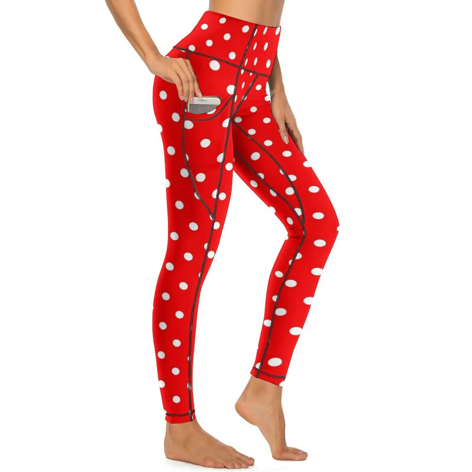 

Retro Polka Dots Leggings Red And White Fitness Yoga Pants Push Up Fashion Leggins Stretch Graphic Sports Tights Birthday Gift