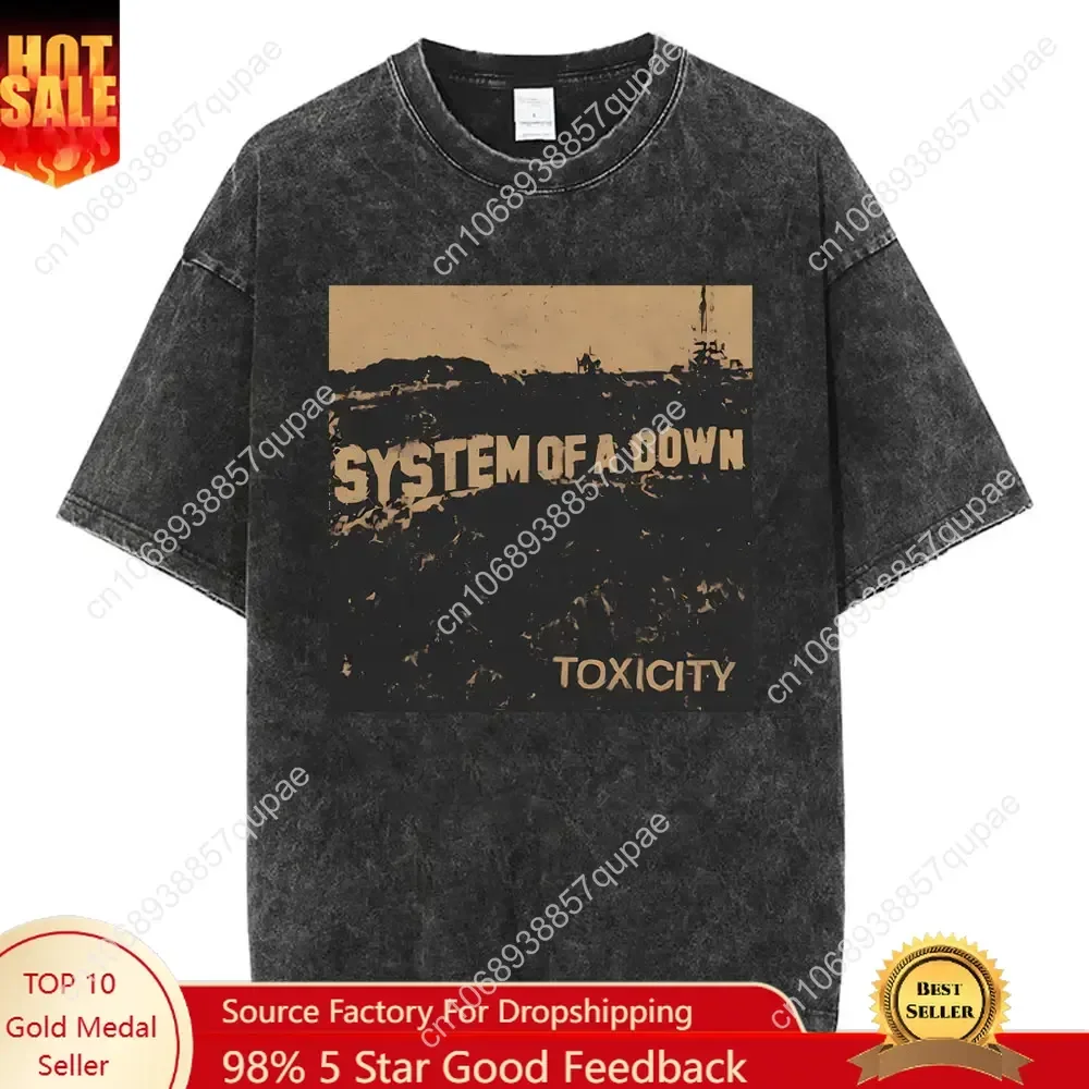 

Washed Vintage System of A Down Toxicity Music Album Cover Tshirt Men Rock Oversized T Shirt 90s Alternative Metal Merch T-shirt