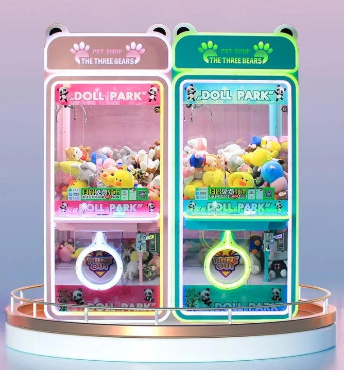 High quality fully transparent cartoon doll vending machine shopping mall coin operated claw crane machine for sale