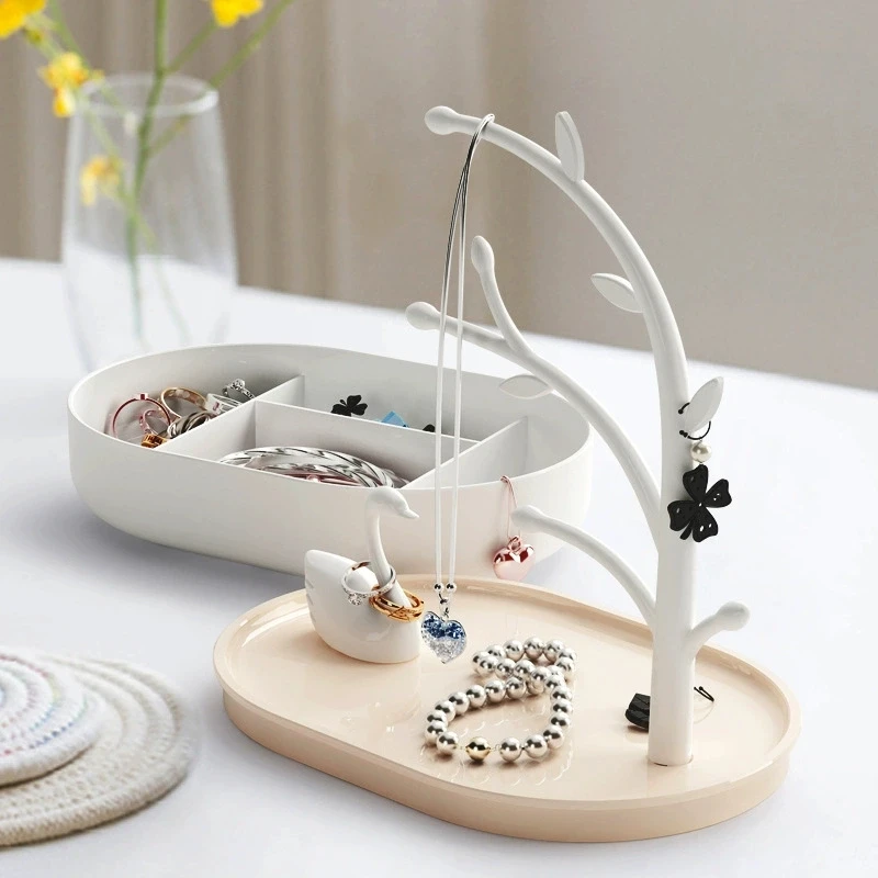 

Fashion Tabletop Jewelry Display Stand Swan Tree Design Necklace Earrings Ring Bracelet Storage Rack Organizer Showcase Props