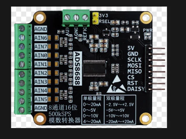 

ADS8688 Module, 8-Channel 500 KSPS 16-Bit Analog-to-Digital Converter Module, Single/Dual Voltage Sampling