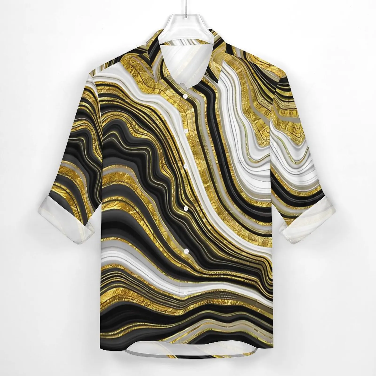 Gold Glitter Marble Print Casual Shirts Male  Shirt Long Sleeve Trendy Funny Blouses Autumn Pattern Top Plus Size