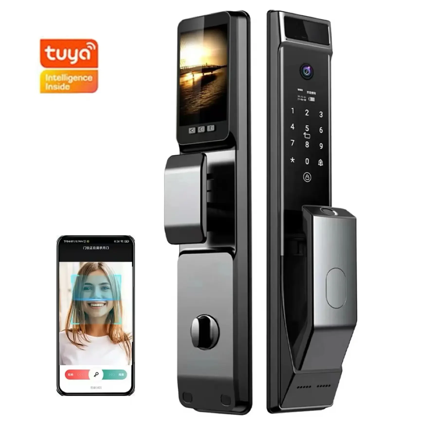 New Launch 3D Face Recognition Unlock Intercom Tuya WIFI 6068 Mortise Smart Door Lock With Camera Cerraduras Inteligentes