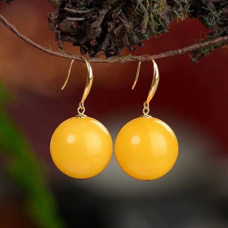 

Высококачественные серьги из натурального куриного масла с желтым пчелиным воском, женские янтарные серьги в этническом стиле