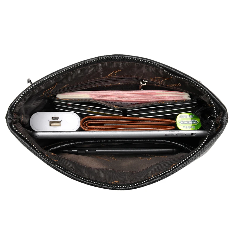 Fashion Men's Cowhide Clutch Handbag Business Bag Zipper Long Wallet Large Capacity Clutch Bag Detachable Wristlet bags for men